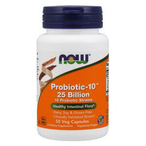 NOW Probiotic-10, probiotika, 25 miliard CFU, 10 kmenů, 50 rostlinných kapslí
