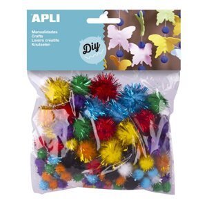 APLI Dekorativní Pom-pom kuličky se třpytkami 78 ks, barevný mix