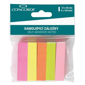 CONCORDE Samolepicí záložky papírové, neon 12 × 50 mm