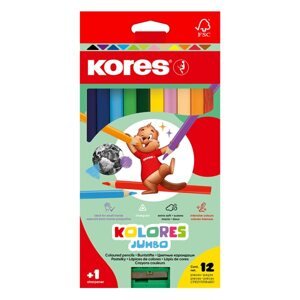 Kores Trojhranné pastelky Kolores Jumbo 5 mm, 12 barev s ořezávátkem