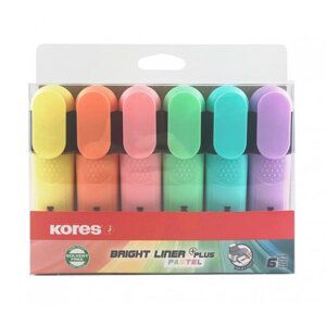 Kores Zvýrazňovač Bright Liner Plus Pastel - sada 6 pastelových barev