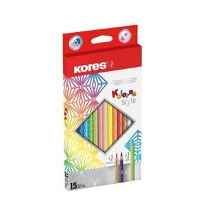 Kores Trojhranné pastelky Kolores Style 3 mm - sada 15 barev vč. 2 metalických a 1 neonové