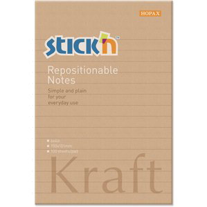 Samolepicí blok Stick'n Kraft 150 × 101 mm, 100 lístků, hnědý, linkovaný