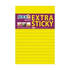 Samolepicí blok Stick'n Extra Sticky 150 × 101 mm, 90 lístků, neonově žlutý, linkovaný