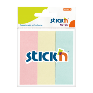 Papírové samolepicí záložky Stick'n 76 × 25 mm, 3 × 50 lístků, pastelové barvy