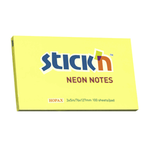 Samolepicí bloček Stick'n 76 × 127 mm, 100 lístků, neonově žlutý