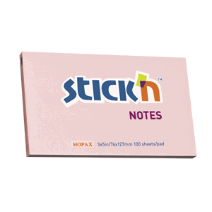 Samolepicí bloček Stick'n 76 × 127 mm, 100 lístků, pastelově růžový