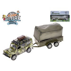 Kids Globe Traffic Land Rover Defender Military 14,5 cm na zpětný chod s přívěsem