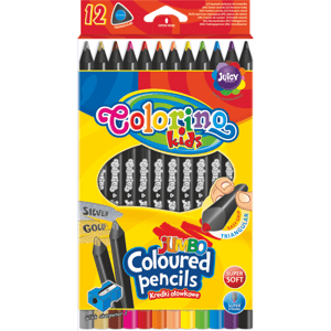 Trojhranné pastelky Colorino, JUMBO černé, 12 barev + ořezávátko