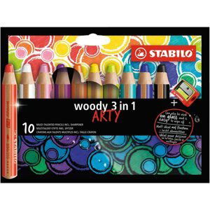 STABILO woody 3 in 1 Multifunkční pastelka ARTY - sada 10 barev s ořezávátkem