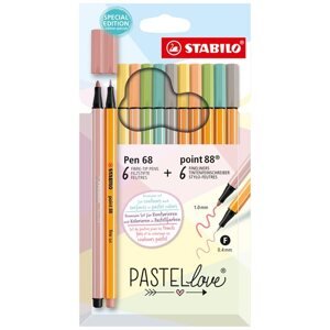 STABILO Pastellove Pen 68 Vláknový fix a point 88 Jemný liner - sada 12 ks