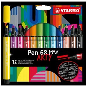 STABILO Pen 68 MAX Vláknový fix s klínovým hrotem - sada 12 barev ARTY