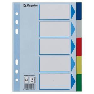 Barevné rozlišovače Esselte A5, plast, 5 dílů - mix barev