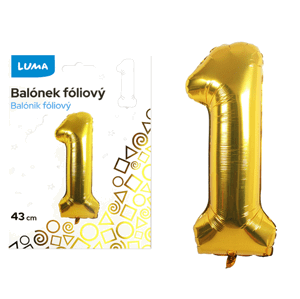 Balónek fóliový nafukovací číslo 1, zlatý 43 cm