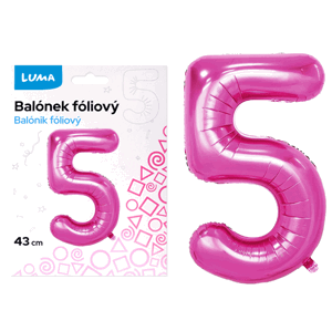 Balónek fóliový nafukovací číslo 5, růžový 43 cm