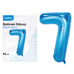 Balónek fóliový nafukovací číslo 7, modrý 43 cm