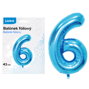 Balónek fóliový nafukovací číslo 6, modrý 43 cm