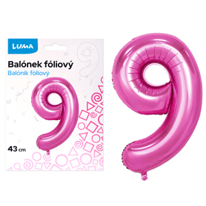Balónek fóliový nafukovací číslo 9, růžový 43 cm