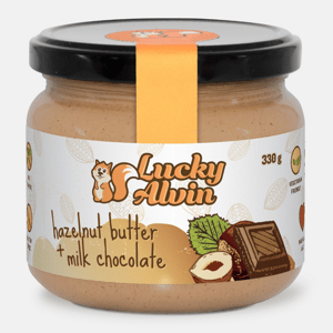 Lucky Alvin Lískové oříšky + mléčná čokoláda 330 g, bez GMO, Vegetarian, bez palm. oleje, bez přid. cukru, bez soli, bez lepku 8594189900326