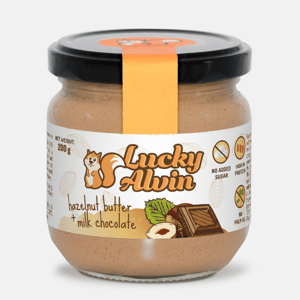 Lucky Alvin Lískové oříšky + mléčná čokoláda 200 g, bez GMO, Vegetarian, bez palm. oleje, bez přid. cukru, bez soli, bez lepku 8594189900340