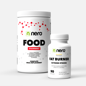 Výhodná sada - spalovač tuků + funkční strava Nero FOOD Jahoda / 1 měsíc b04