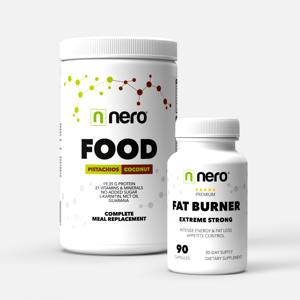 Výhodná sada - spalovač tuků + funkční strava Nero FOOD Pistácie & Kokos / 1 měsíc b02