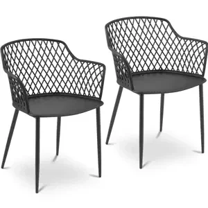 Židle – sada 2 ks – – do 150 kg – opěradlo s diamantovým vzorem – loketní opěrka – černá barva - Royal Catering