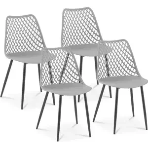 Židle – sada 4 ks – – do 150 kg – opěradlo se vzduchovými otvory – světle šedá barva - Royal Catering