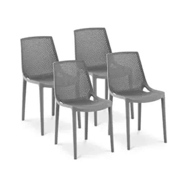 Židle – sada 4 ks – – do 150 kg – pletená opěrka – šedá barva - Royal Catering