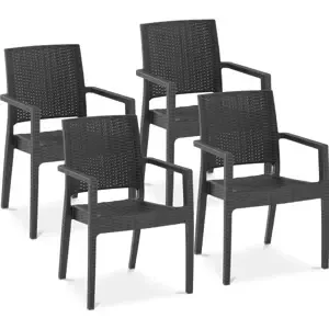 Židle – sada 4 ks – – do 150 kg – opěradlo s košíkovým vzorem – loketní opěrka – černá barva - Konferenční židle Royal Catering