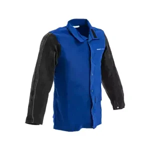 Svářečská bunda z bavlněného saténu / hovězí štípenky velikost L černá / modrá - Svářečské bundy Stamos Welding Group
