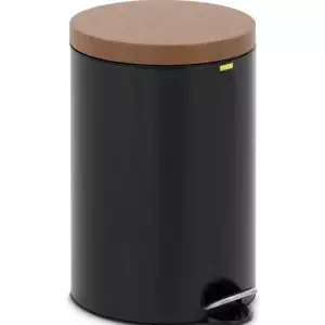 Nášlapný odpadkový koš s víkem ve vzhledu dřeva 20 l černý lakovaná ocel - Koše na odpadky ulsonix
