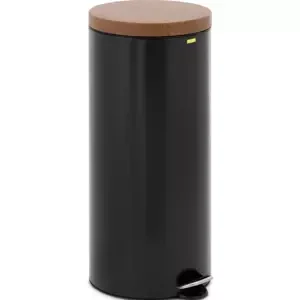 Nášlapný odpadkový koš s víkem ve vzhledu dřeva 30 l černý lakovaná ocel - Koše na odpadky ulsonix