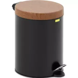 Nášlapný odpadkový koš s víkem ve vzhledu dřeva 5 l černý lakovaná ocel - Koše na odpadky ulsonix