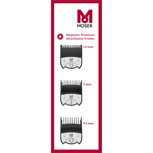 Moser 1801-7010 Magnetic Premium Attachment Combs - náhradní magnetické nástavce: 1.5, 3, 4.5 mm (3ks)