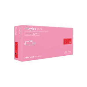 Mercator Medical Nitrylex PINK Nitrile Examination & Protective Gloves - jednorázové nitrilové rukavice bezpudrové růžové, 100 ks L-Large