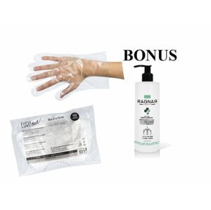Eurostil 07304 Transparent Gloves (PVC) - jednorázové rukavice, 100 ks + Ragnar 07177 Hydro-Alcoholic Solution - dezinfekce, 500 ml