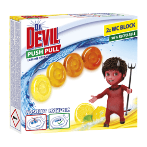 Dr. DEVIL PUSH PULL bezkošíkové hygienické wc bloky Lemon Fresh 2x20g