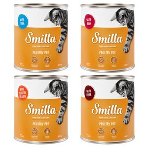 Smilla drůbeží konzerva 24 x 800 g - mix 4 druhy - drůbeží s drůbežími srdíčky, s hovězím, jehněčím a rybou