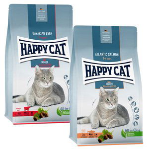 Míchané balení Happy Cat Indoor 2 x 4 kg - hovězí & losos