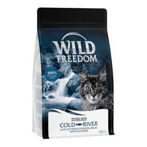 Wild Freedom granule pro kočky, 3 x 400 g - 2 + 1 zdarma - Adult "Cold River" Sterilised losos - bez obliovin