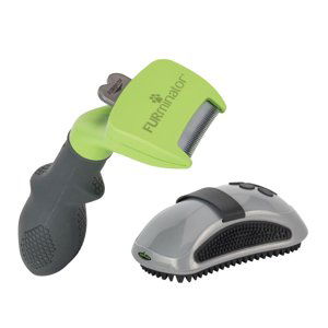 FURminator Dog deShedding Tool + Curry Comb kartáč zdarma!  - S dlouhosrstá plemena - šířka hřebene 3,8 cm + Curry Comb hřeblo  cca. d 12 x š 6 x v 4 cm