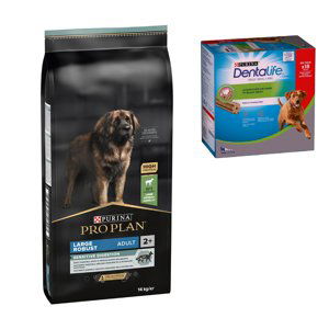 PURINA PRO PLAN granule + tyčinky Purina Dentalife zdarma!  - Large Adult Robust jehněčí & rýže OPTIDIGEST (14 kg)+ pamlsky pro každodenní péči o zuby pro velké psy (25-40kg) 18 tyčinek (6 x 106 g)