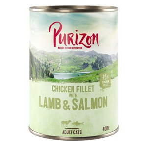 Purizon Adult 24 x 400 g - bez obilovin - kuřecí filet s lososem a jehněčím