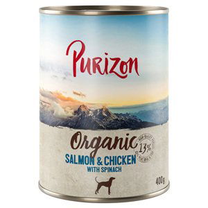 Purizon bez obilovin,  6 x 800 g / 400 g - 5 + 1 zdarma! - Organic losos a kuřecí se špenátem (6 x 400 g)
