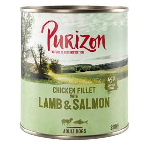 Purizon bez obilovin,  6 x 800 g / 400 g - 5 + 1 zdarma! - Jehněčí a losos s bramborami a hruškou (6 x 800 g)