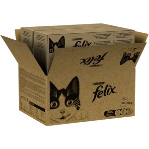 Mega balení Felix Classic Pouches 80 x 85 g Mix ryb - tuňák a treska, krevety a platýs, tuňák, losos