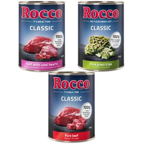 Rocco Classic zkušební mix 6 x 400 g - hovězí mix: hovězí, hovězí/telecí srdce, hovězí/bachor