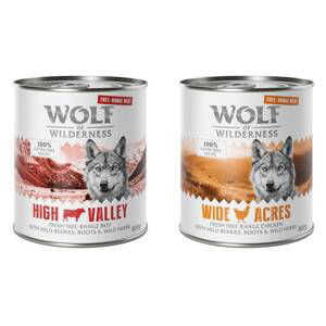 Výhodné balení Wolf of Wilderness "Free-Range Meat" 12 x 800 g - Mix: kuřecí, hovězí