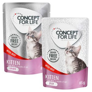 Míchané výhodné balení Concept for Life v želé a omáčce bez obilovin 24 x 85 g - Kitten hovězí v omáčce a želé